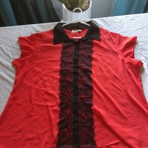 Chic Red and Black Lace Women's Blouse